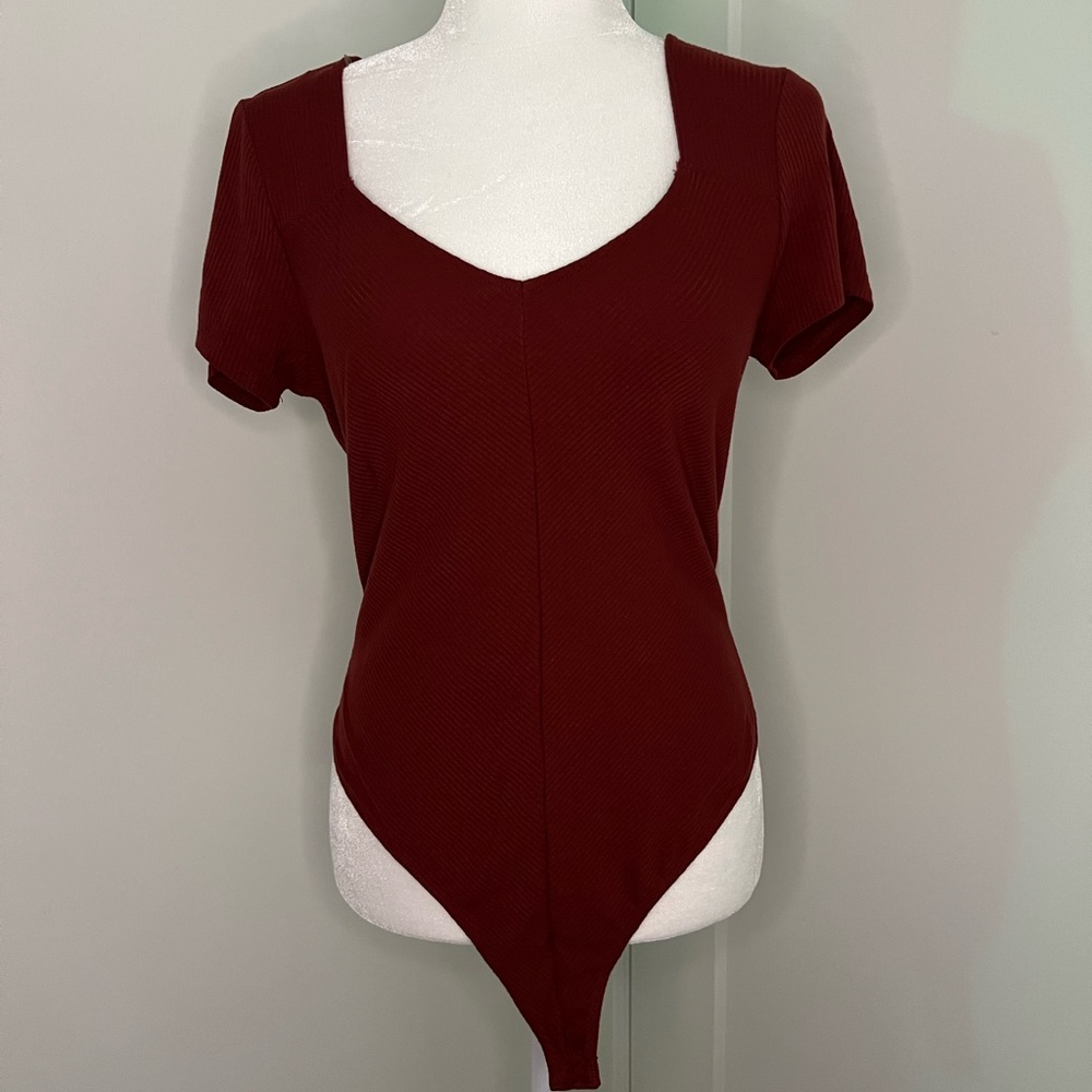 Maroon Ribbed Bodysuit
